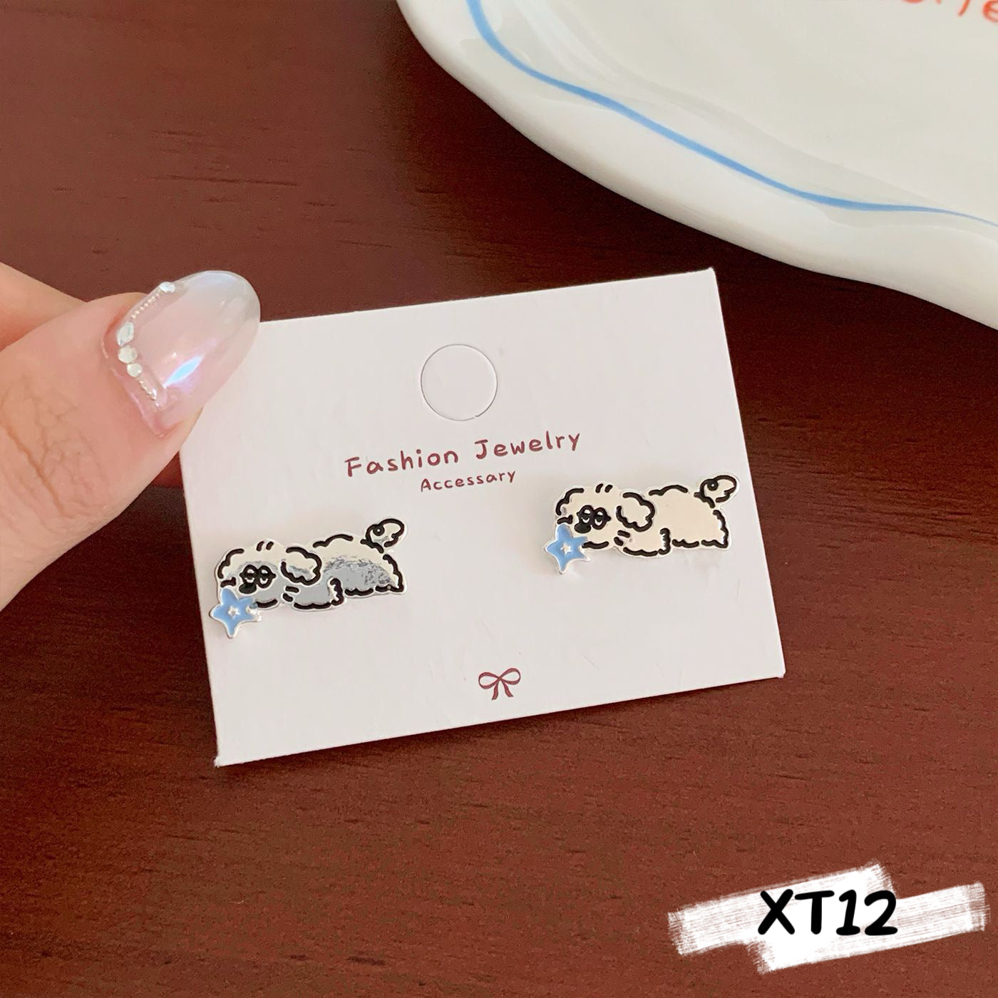 Silver Puppy Stud Earrings