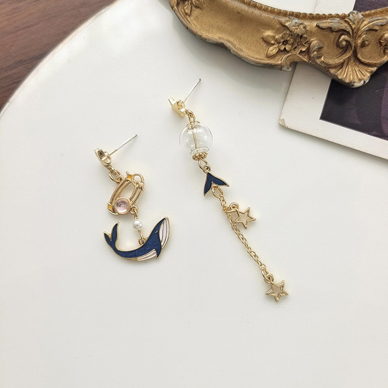 Whale and Bubbles Earrings