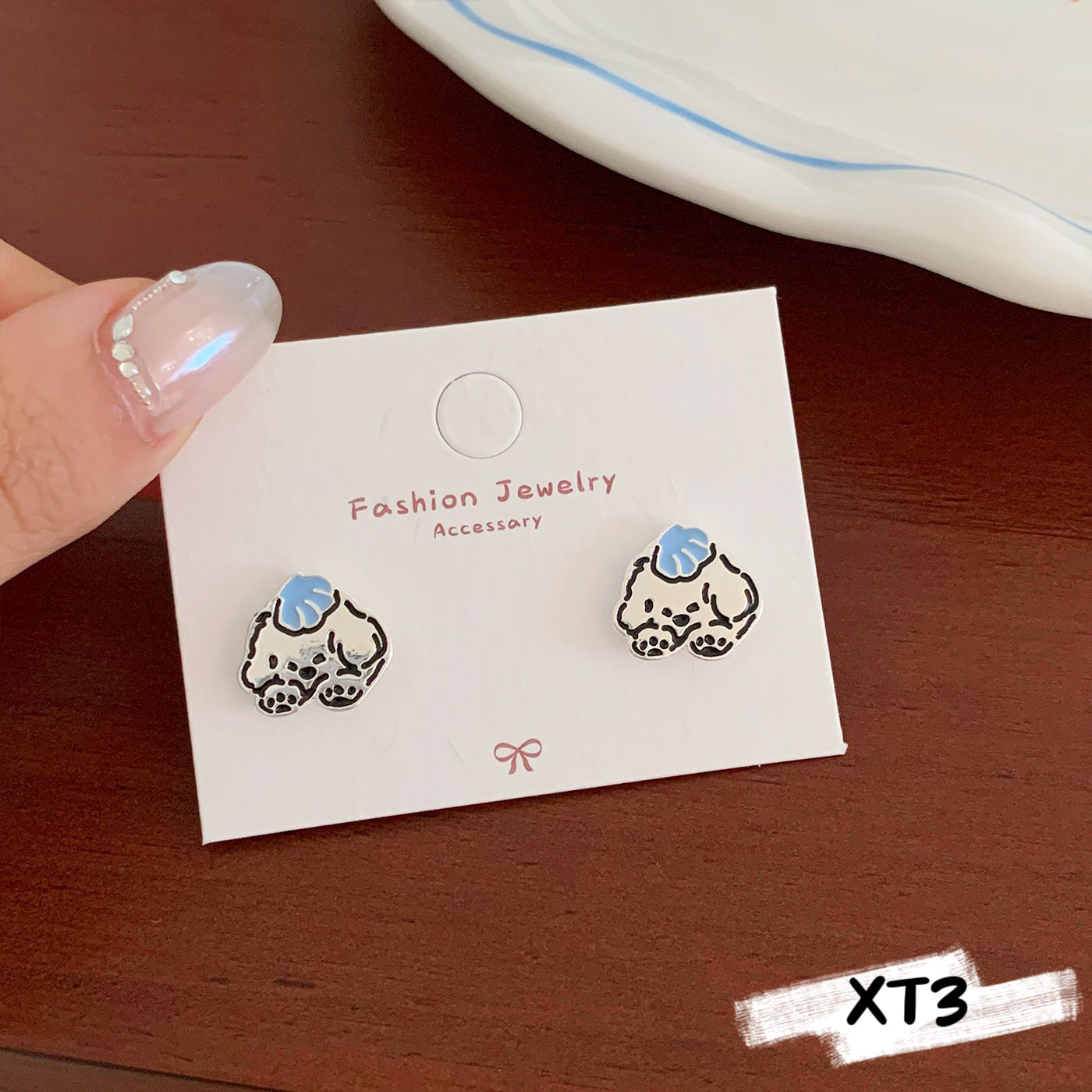 Silver Puppy Stud Earrings