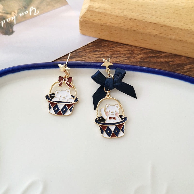 Bear with Basket Earrings