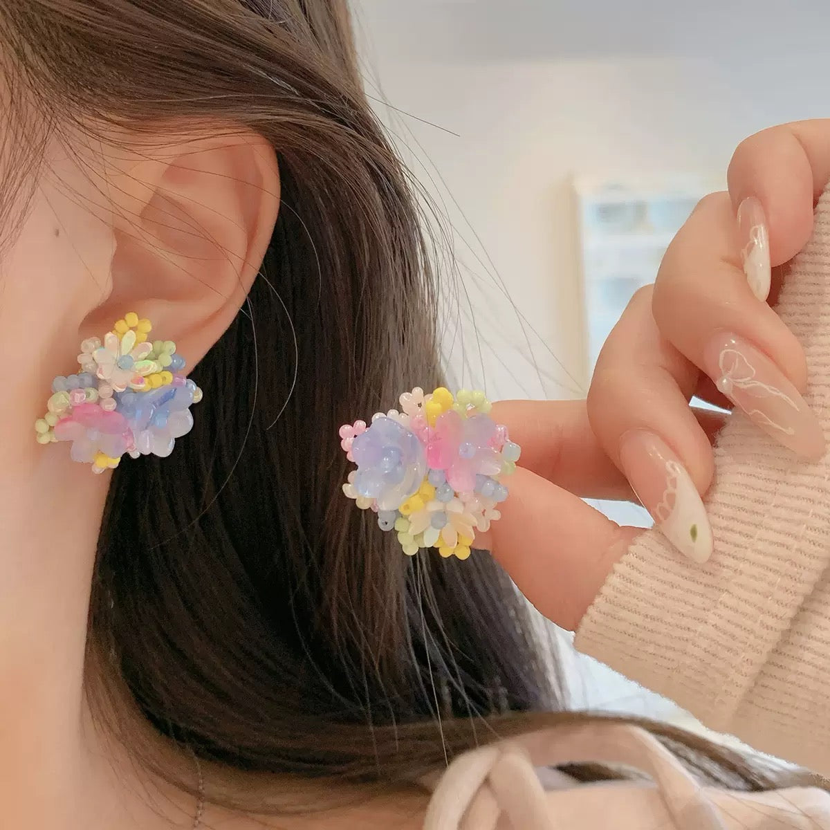 Dainty Beaded Flower Studs