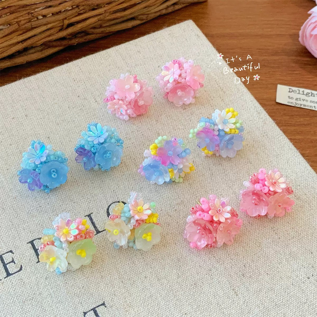 Dainty Beaded Flower Studs
