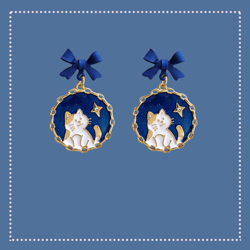 Cat with Star Earrings
