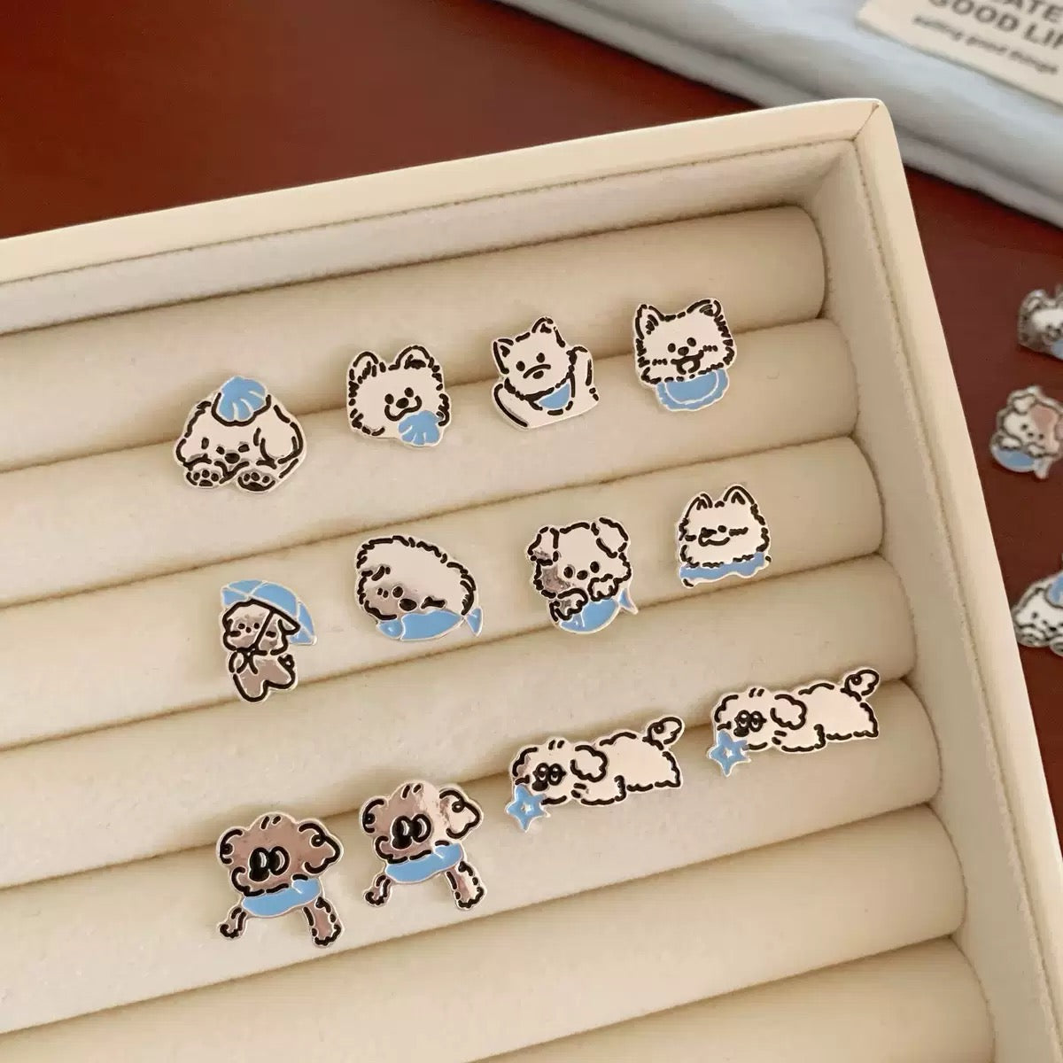 Silver Puppy Stud Earrings