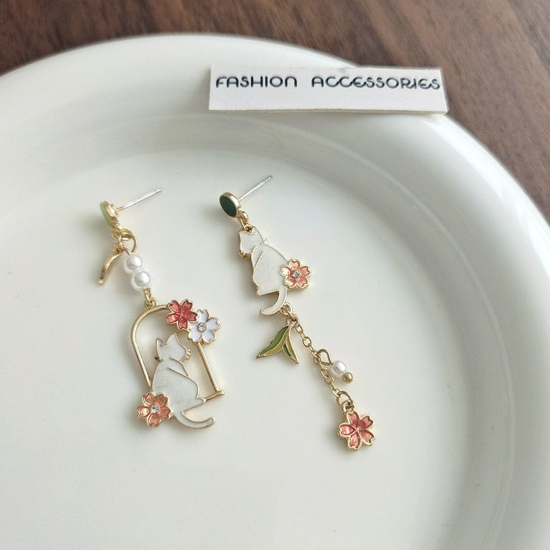 Cat in the Flower Wreath Earrings