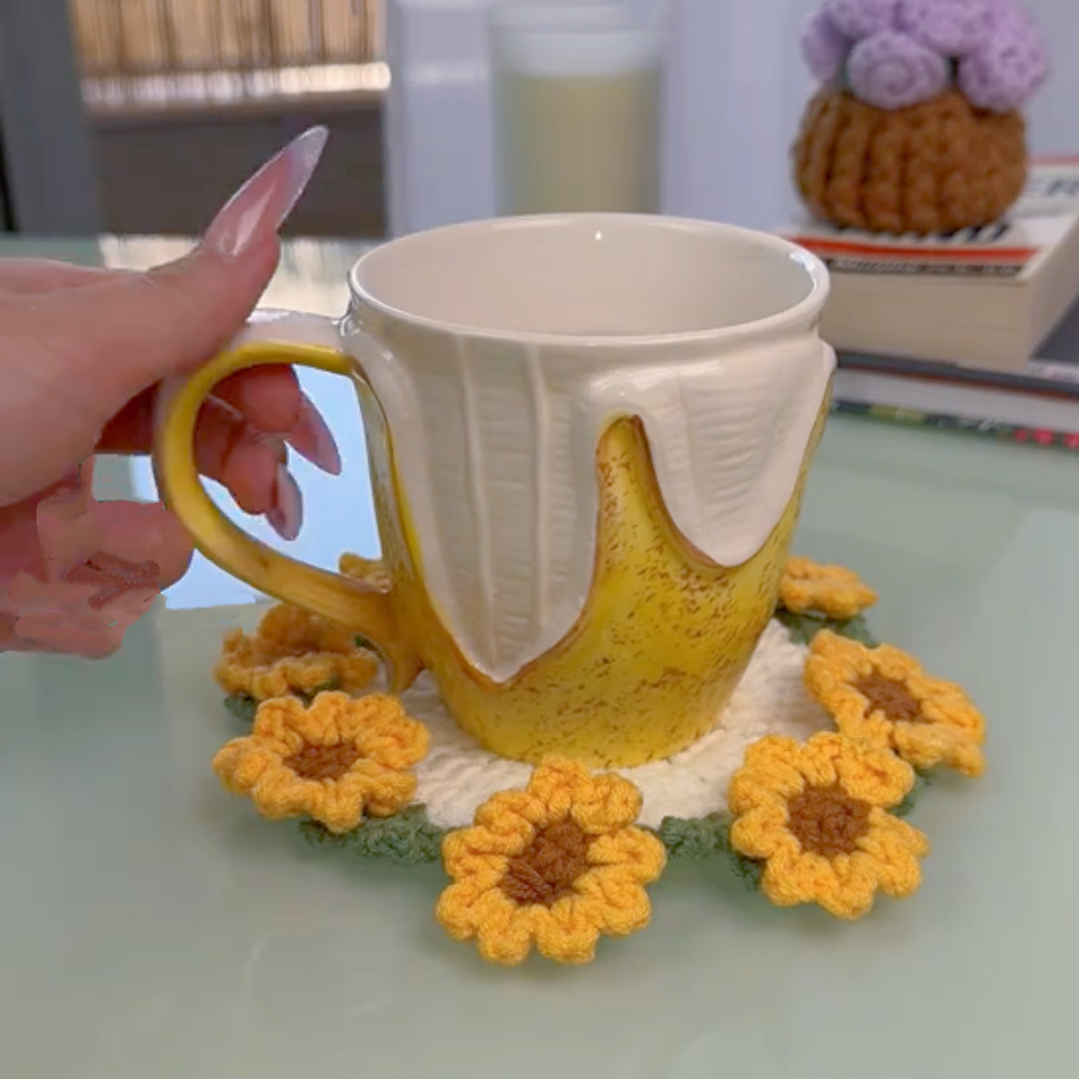 Crochet Sunflower Basket Coaster