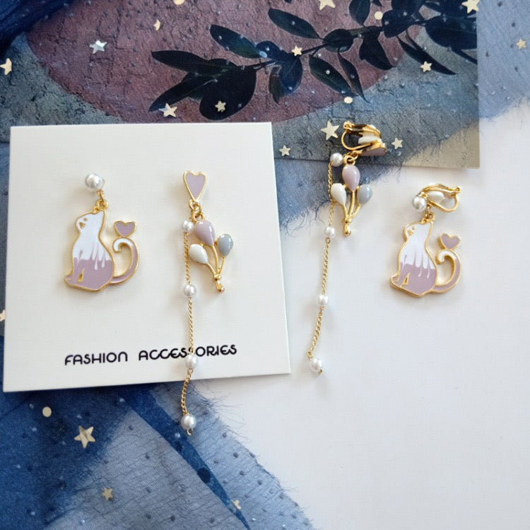 Cat and Air balloon Earrings