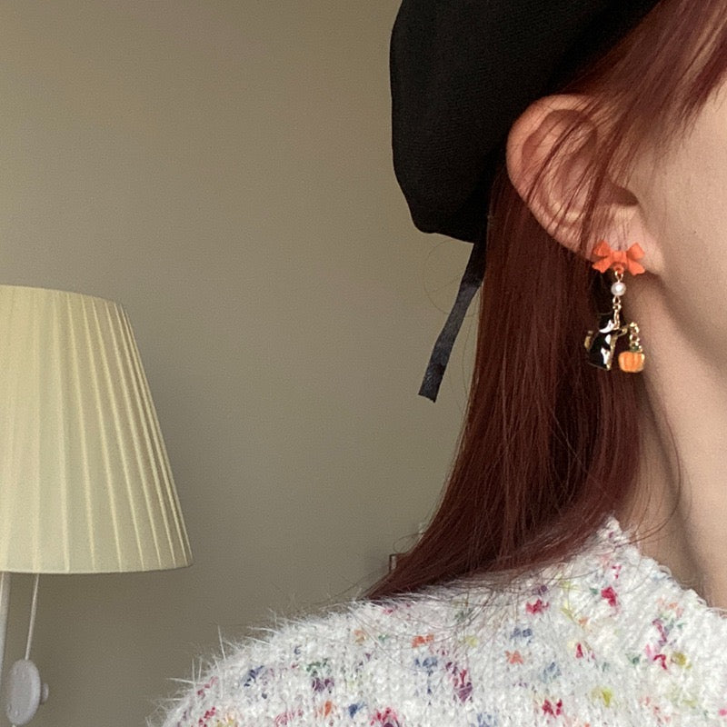 Cat with Pumpkin Earrings