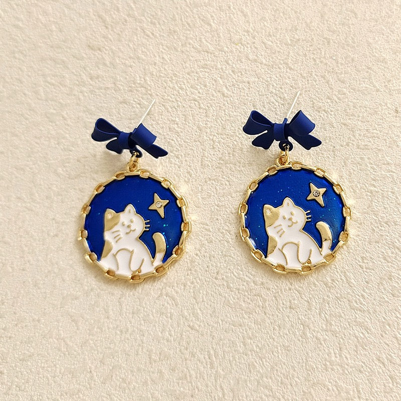 Cat with Star Earrings