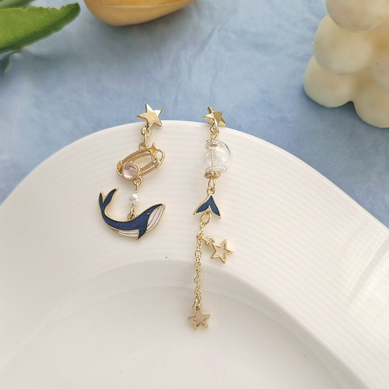 Whale and Bubbles Earrings