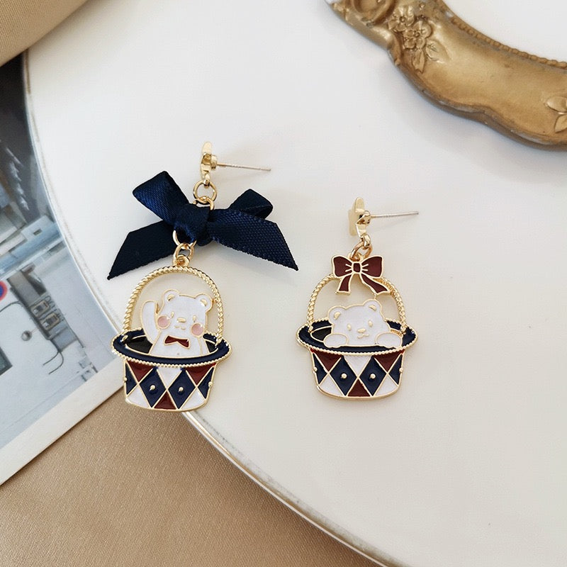 Bear with Basket Earrings