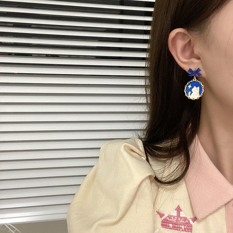 Cat with Star Earrings