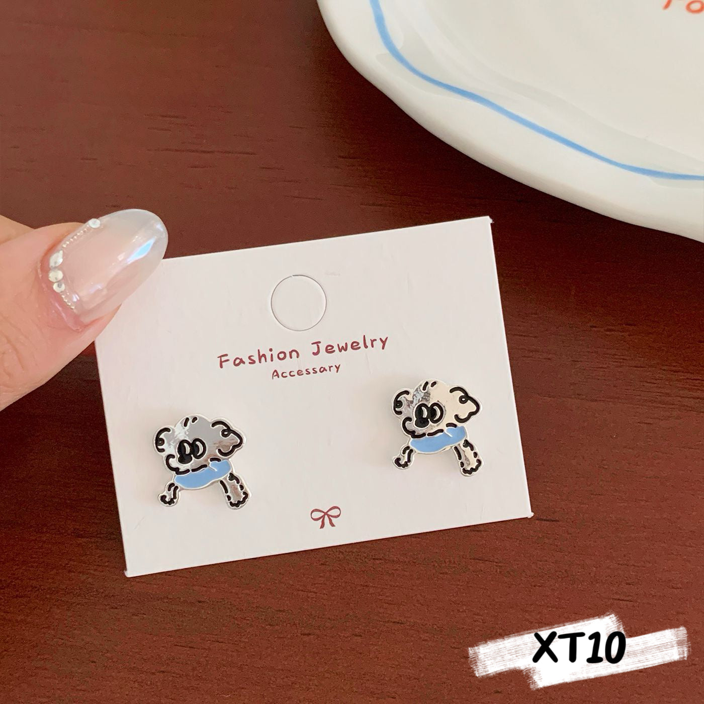 Silver Puppy Stud Earrings
