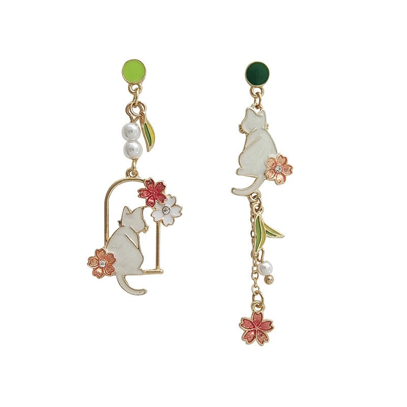 Cat in the Flower Wreath Earrings