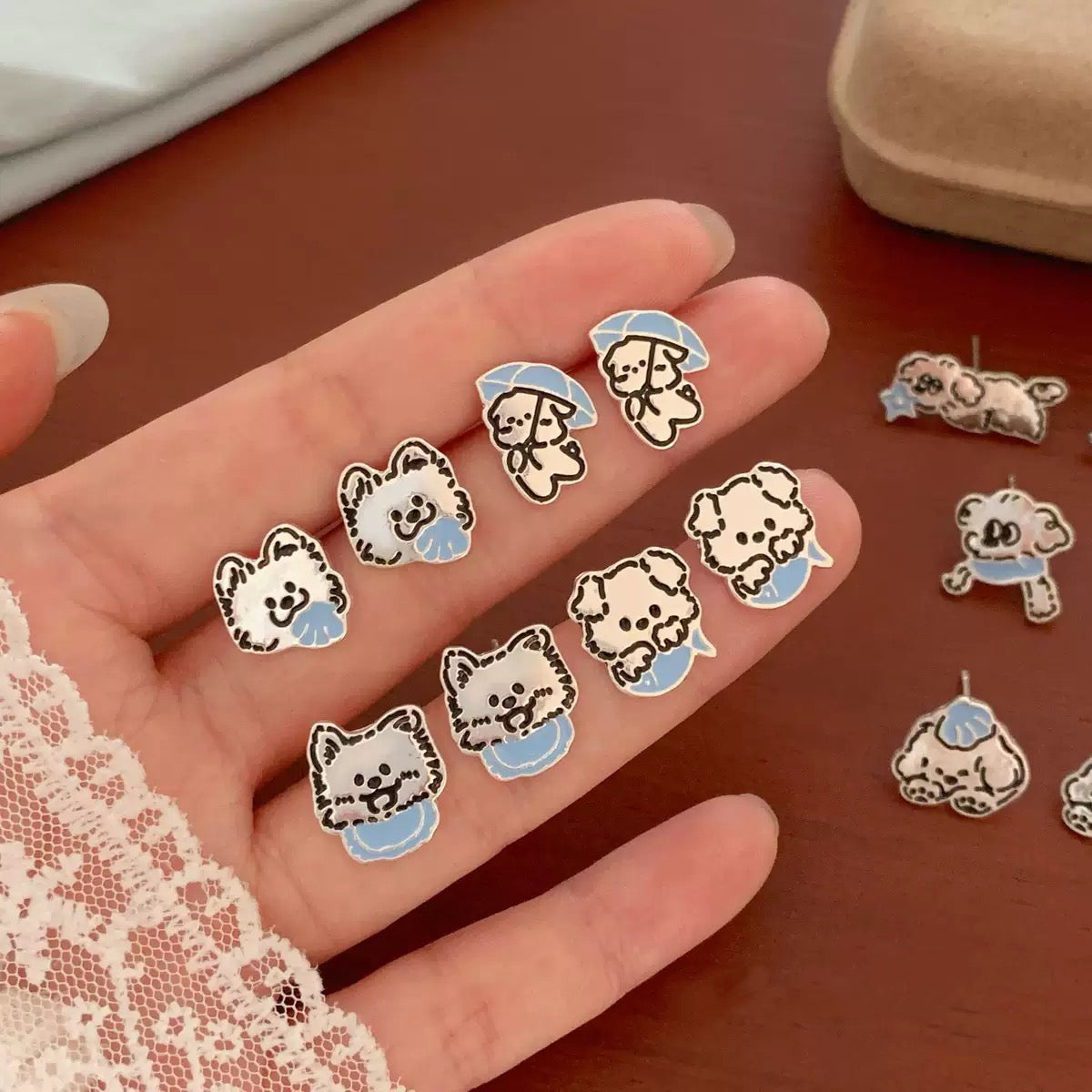 Silver Puppy Stud Earrings