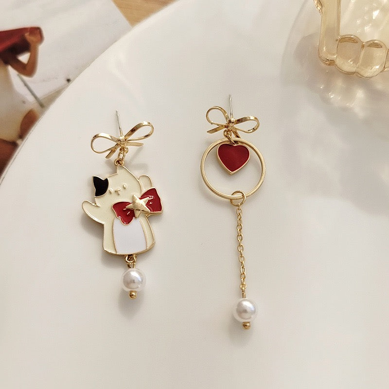 Cat and Heart Earrings