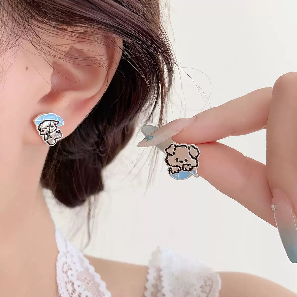 Silver Puppy Stud Earrings