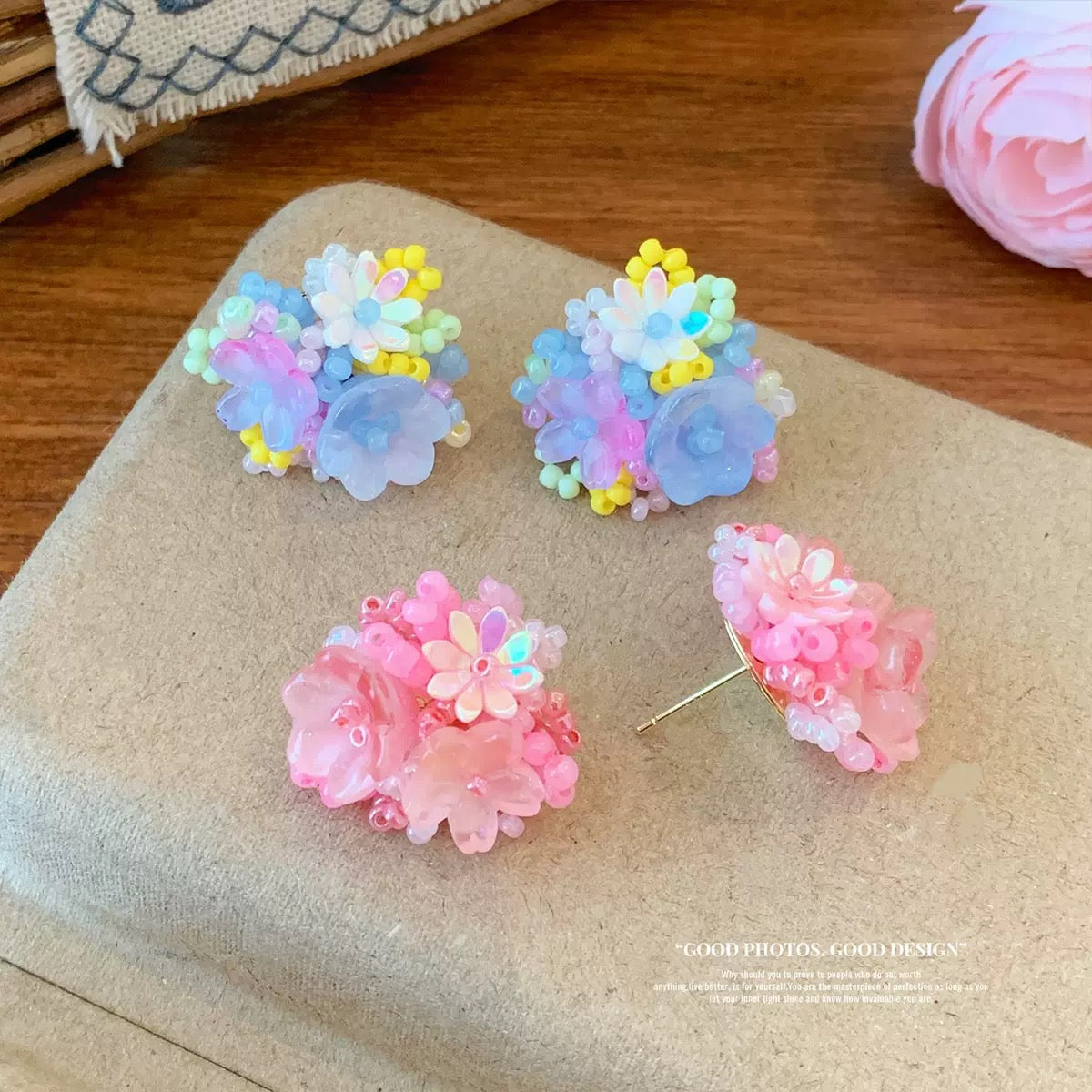Dainty Beaded Flower Studs
