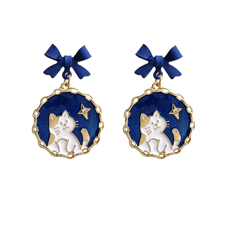 Cat with Star Earrings