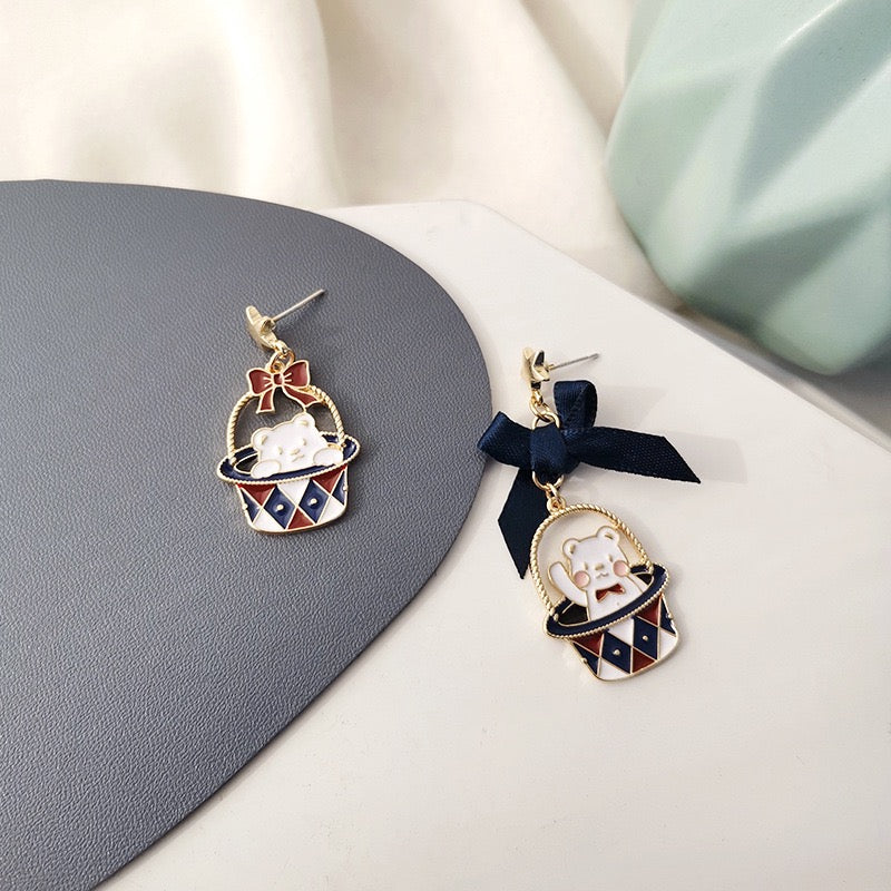 Bear with Basket Earrings