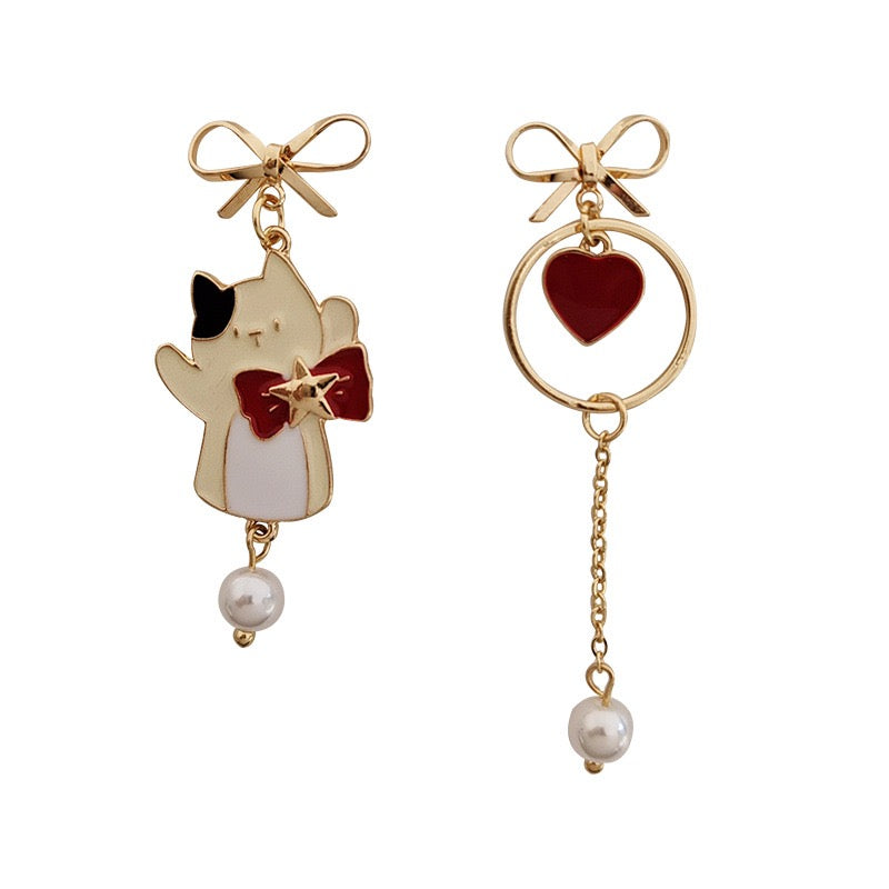 Cat and Heart Earrings