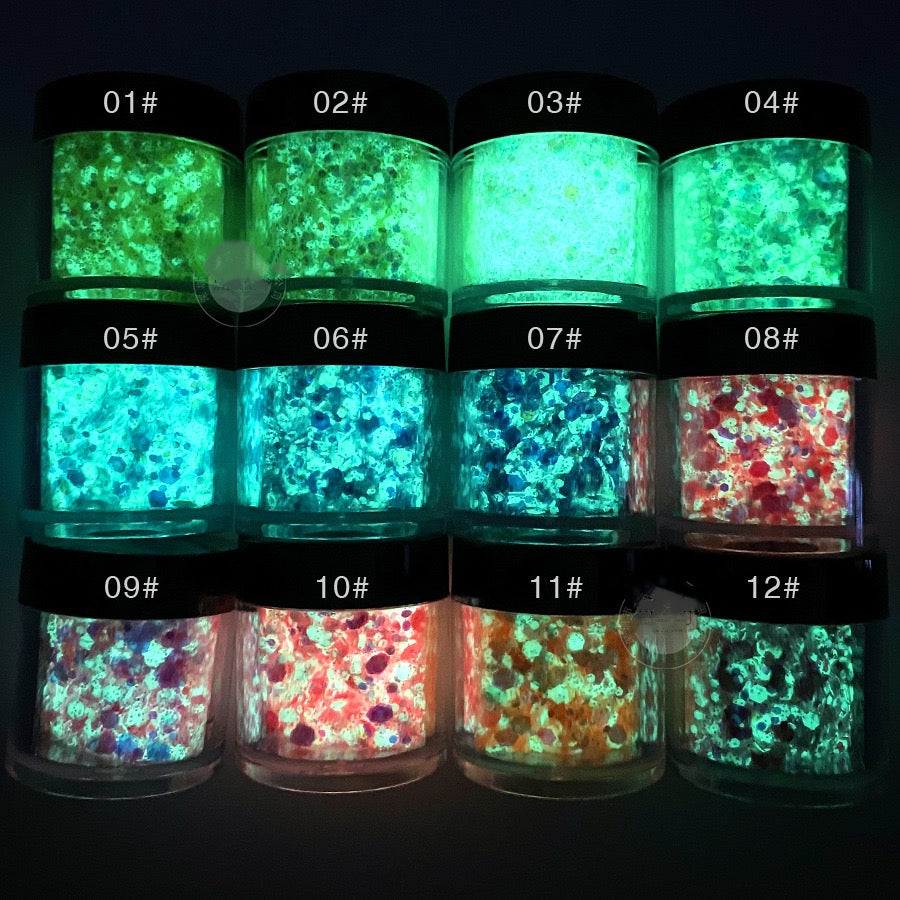 Glowing Powder 12 colors Set (Strong Luminous)