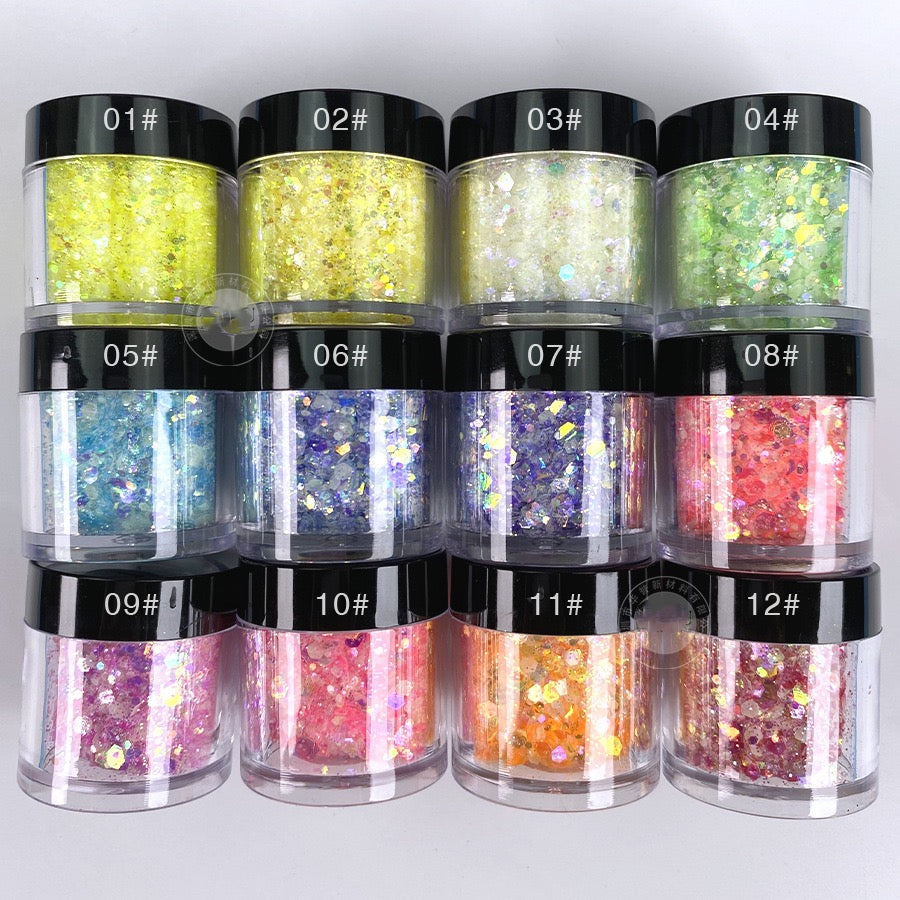 Glowing Powder 12 colors Set (Strong Luminous)