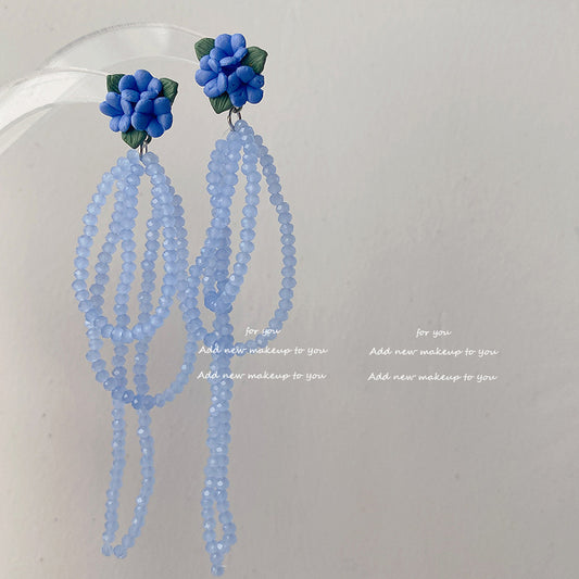 Blue flower beaded earrings