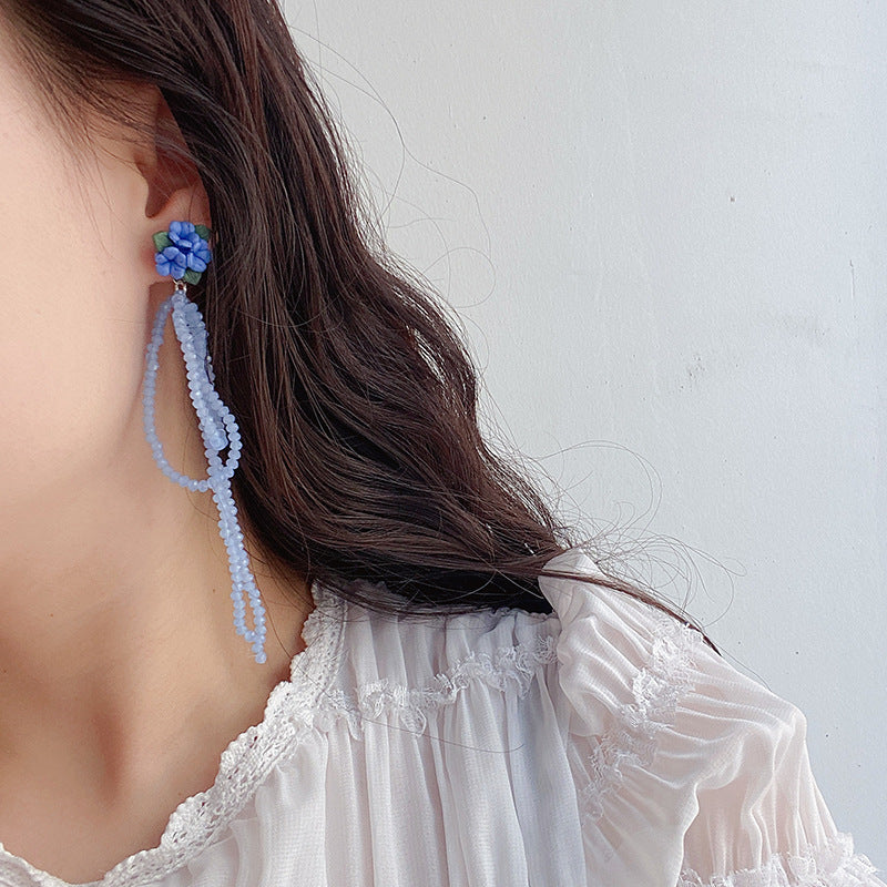 Blue flower beaded earrings