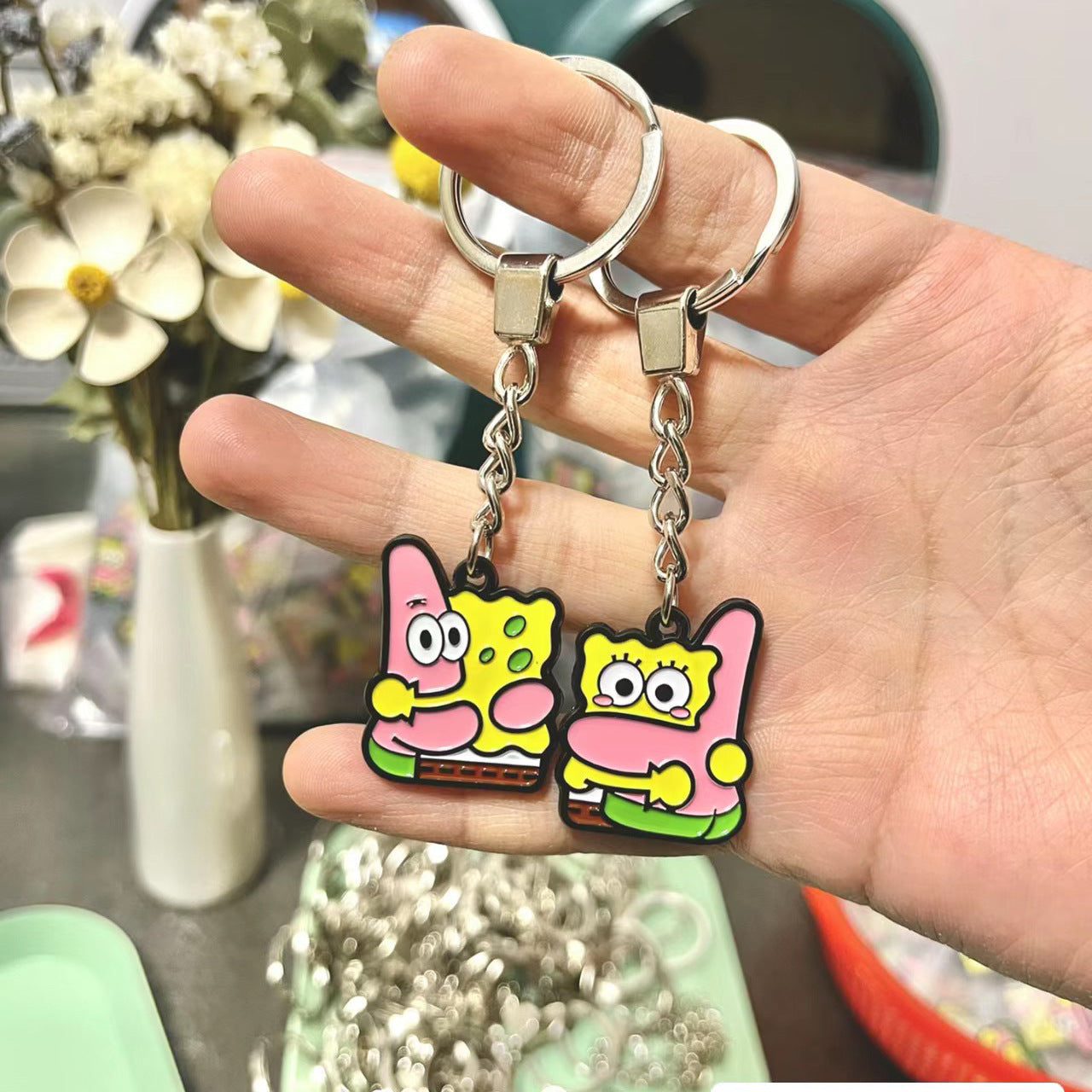 Spongeboob Double Sided Hugging Necklace&Keychain