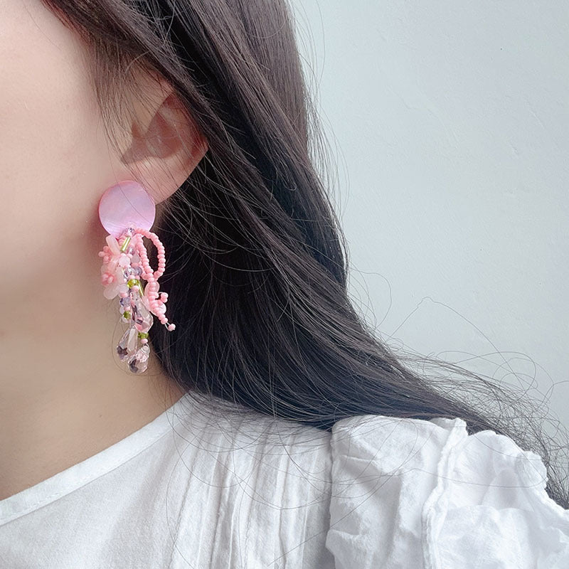 Oil Painting Garden Shell Tassel Stud Earrings