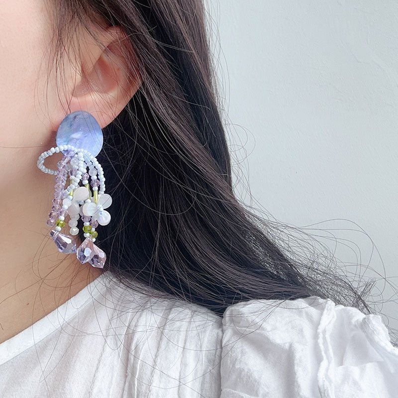 Oil Painting Garden Shell Tassel Stud Earrings