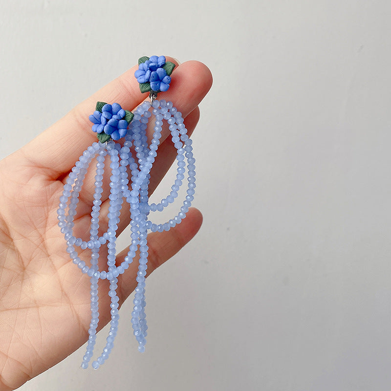 Blue flower beaded earrings