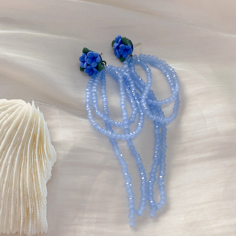 Blue flower beaded earrings