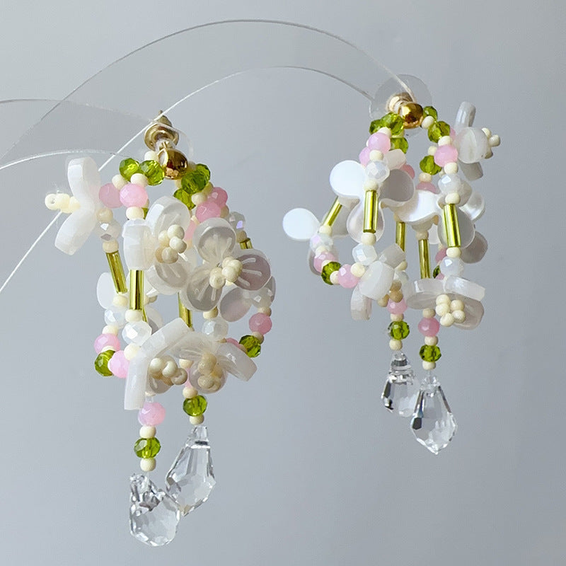 Garden Bow Flower Beaded Stud Earrings