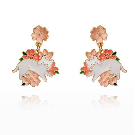 Cat with Flowers Earrings