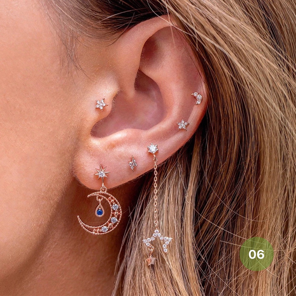Moon and Star Hoop Earring Set