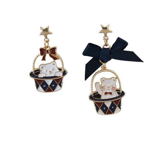 Bear with Basket Earrings
