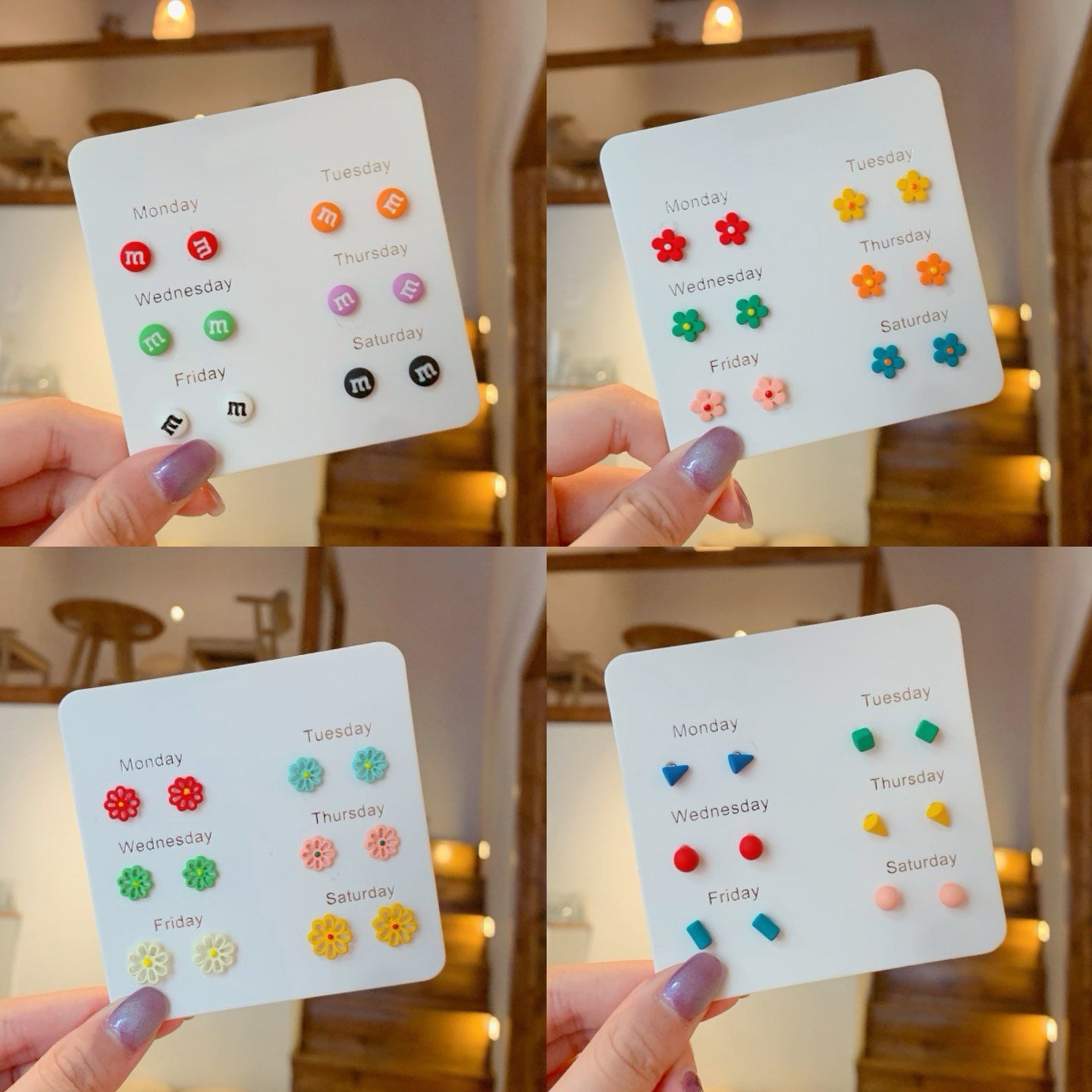 Colorful Alloy Stud Earring Set  6 Pairs