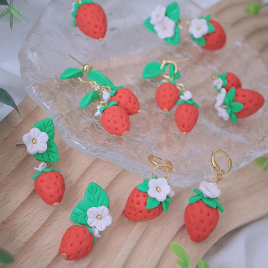 Handmade Clay Earrings - Strawberry