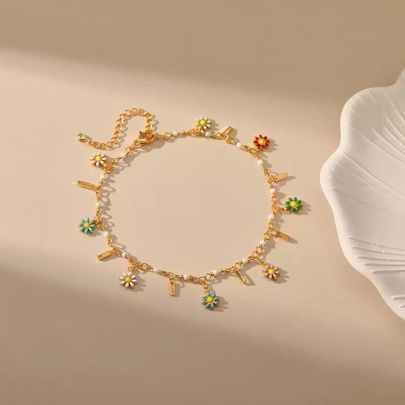 Dainty Rainbow Daisy Anklet