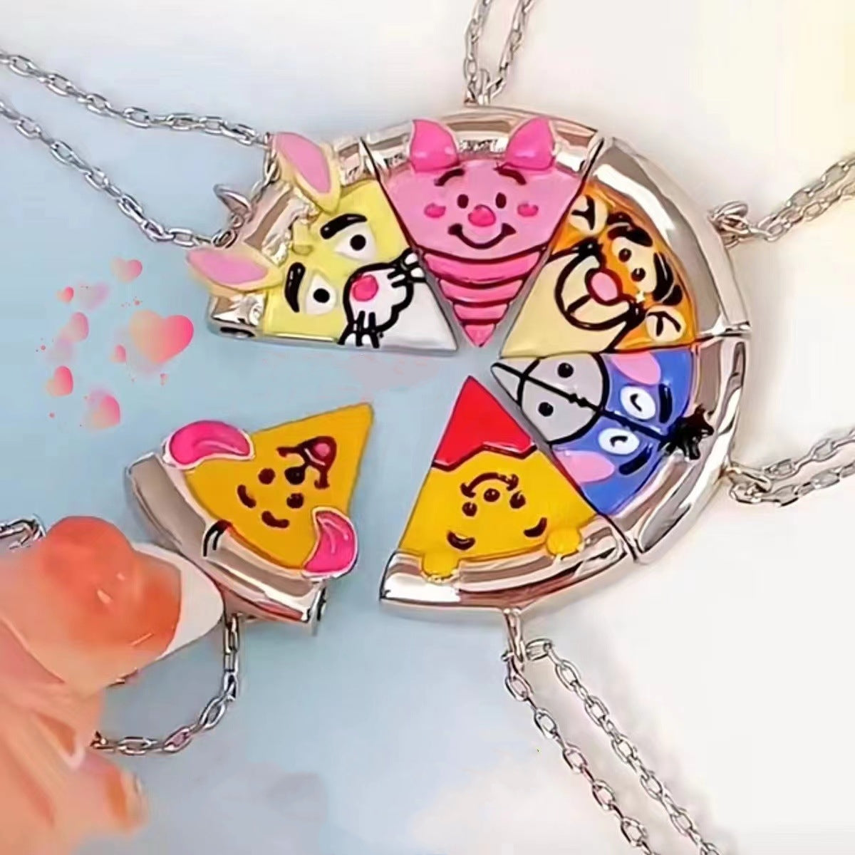 Cute Alloy Steel Magnet Pizza Necklace