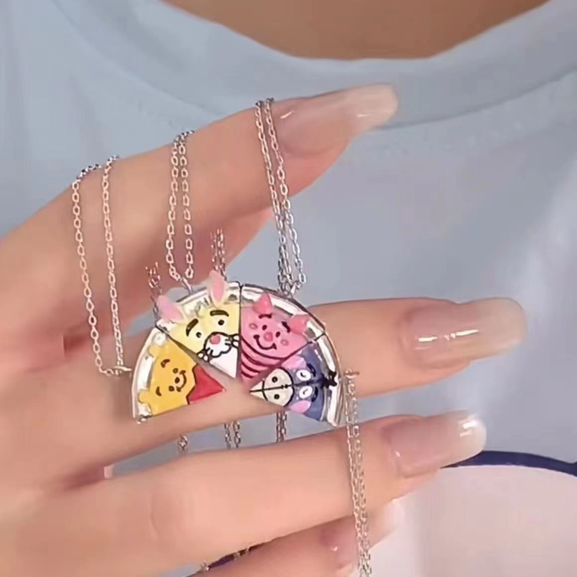 Cute Alloy Steel Magnet Pizza Necklace