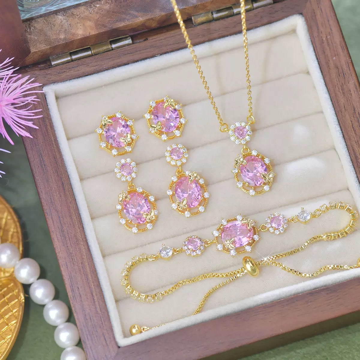 Luxe Openwork Fresh Pink Jewelry Set