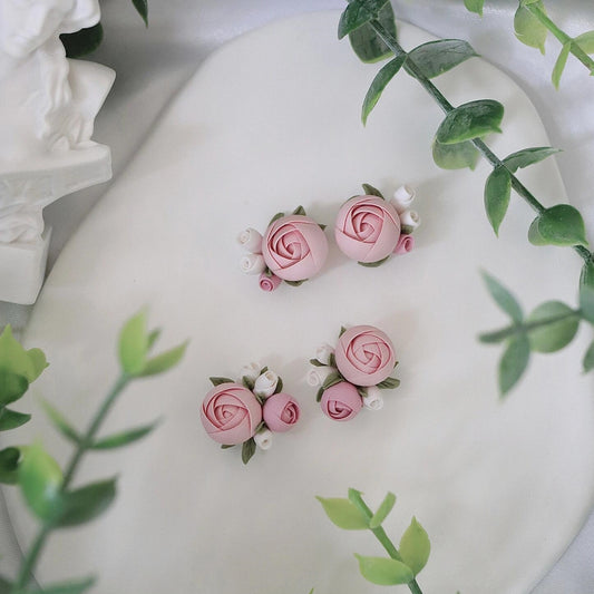 Handmade Clay Earrings - Pink Rose