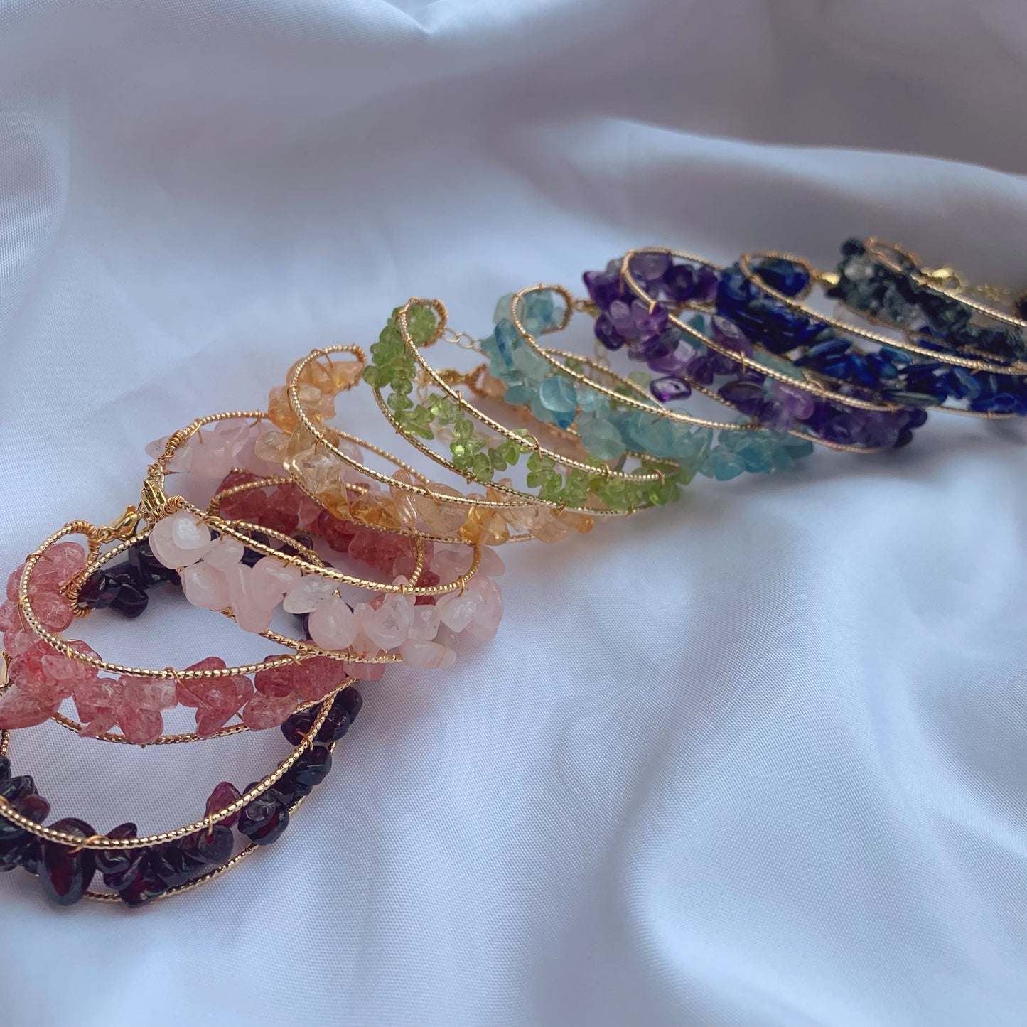 Natural Crystal Bangle strawberry crystal/peridot/garnet/amethyst