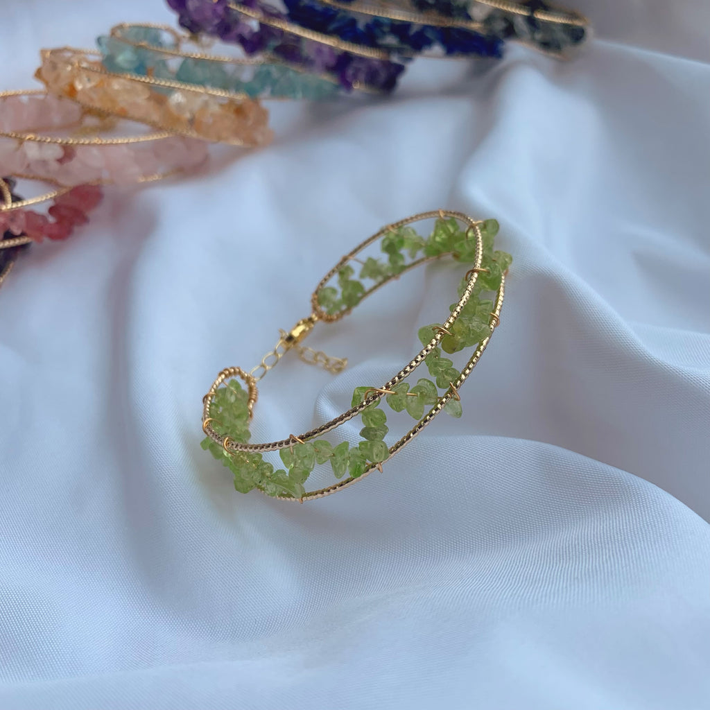 Natural Crystal Bangle strawberry crystal/peridot/garnet/amethyst