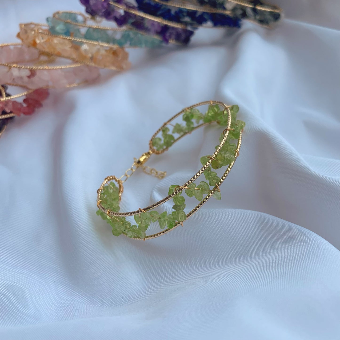 Natural Crystal Bangle strawberry crystal/peridot/garnet/amethyst