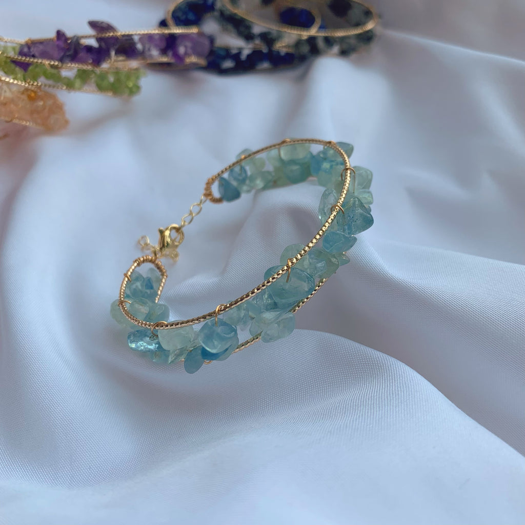 Natural Crystal Bangle strawberry crystal/peridot/garnet/amethyst