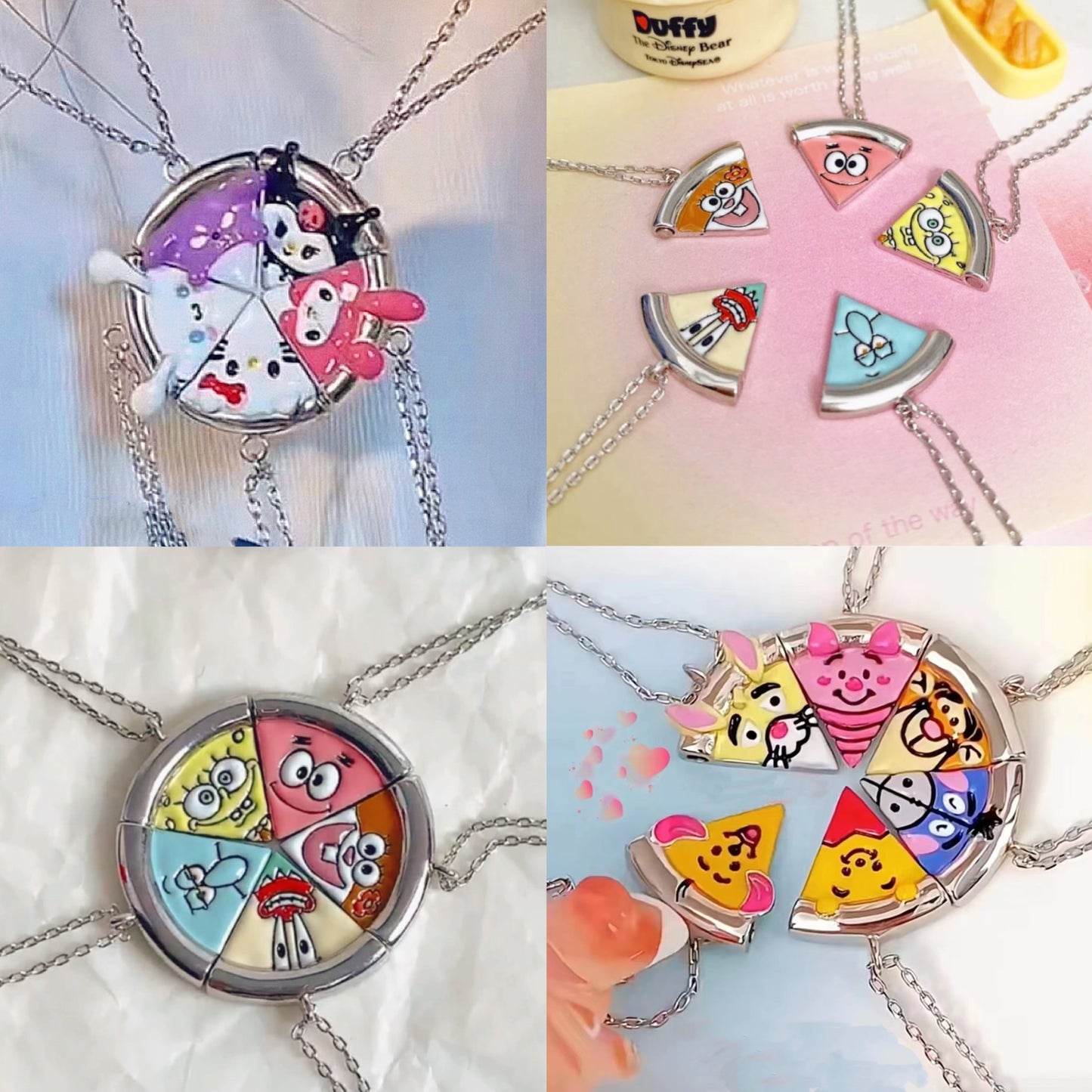 Cute Alloy Steel Magnet Pizza Necklace